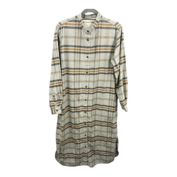 Muji Australia Cotton Plaid Flannel Midi Maxi Shirt Dress Size Large - Picture 2 of 8